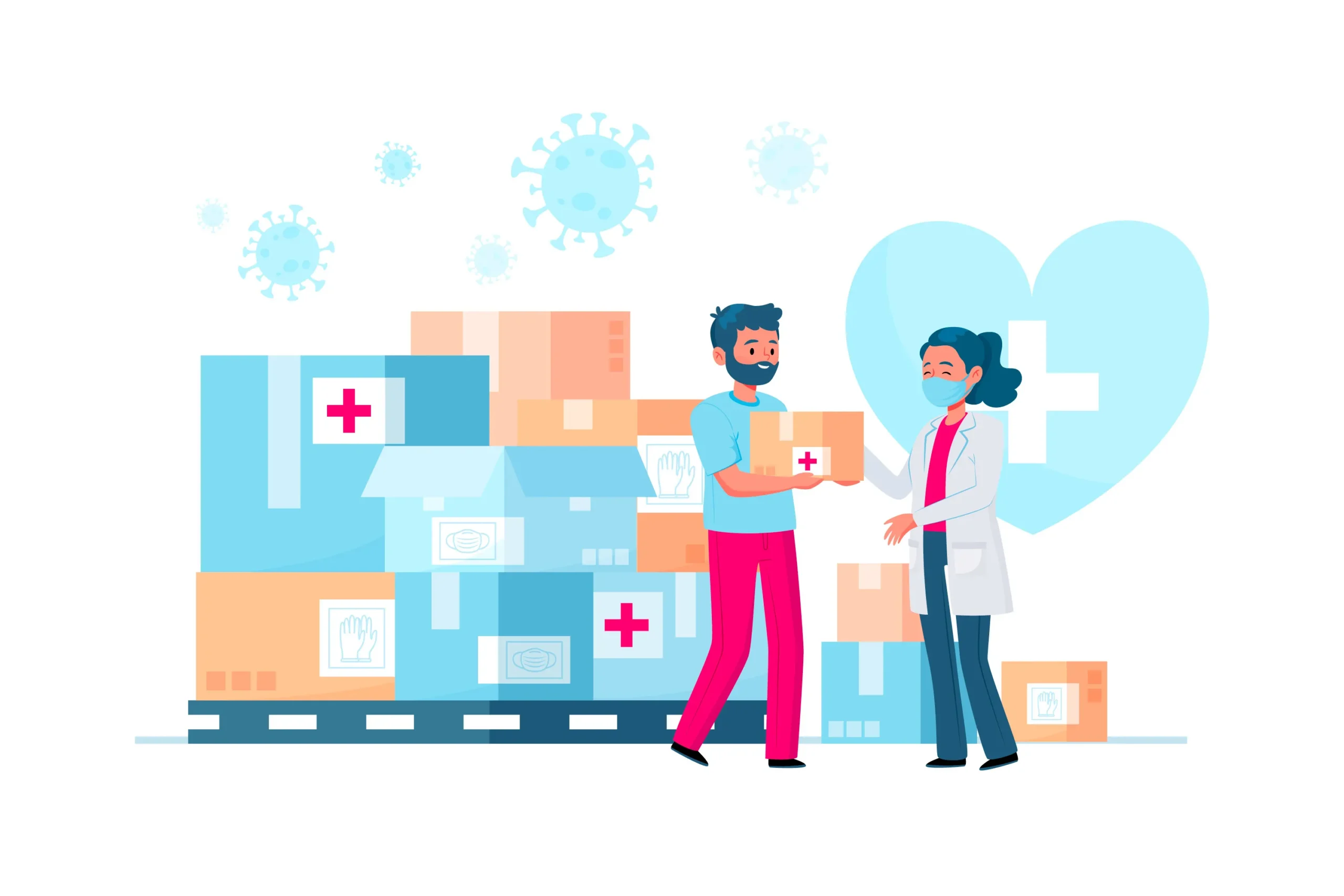 Illustration of a healthcare professional providing medical supplier and equipment.